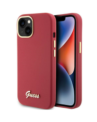 GUHCP15SSMBSLM Guess iPhone 15 6.1" hardcase Silicone Script Metal Logo & Frame magenta