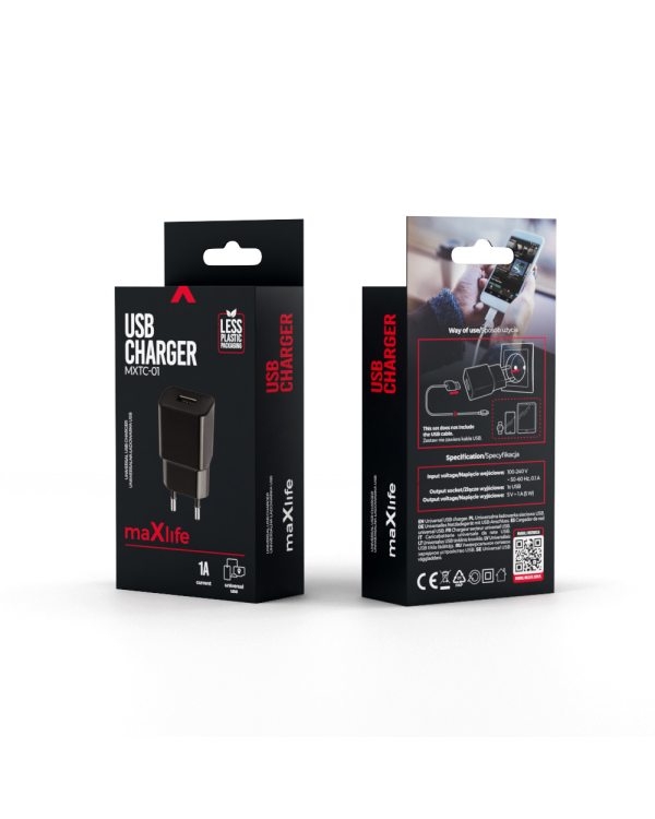Дополнительное изображение книги «Maxlife MXTC-01 charger 1x USB 1A black»