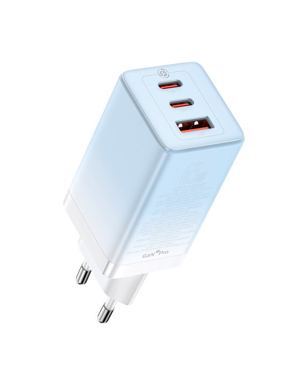 Baseus CCGP050103 DZ-HW Baseus GaN3 Pro Fast Charger 2C+U 65W EU Cloud Blue (With Dynamic Series Fast Charging Data Cable Type-C to Type-C 100W 1m Blue)