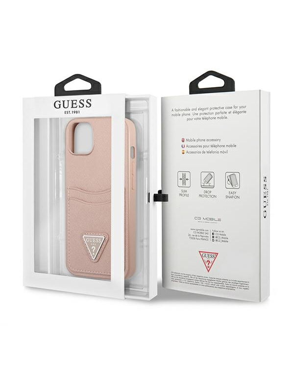 Guess Saffiano Double Card Case for iPhone 13 Pink