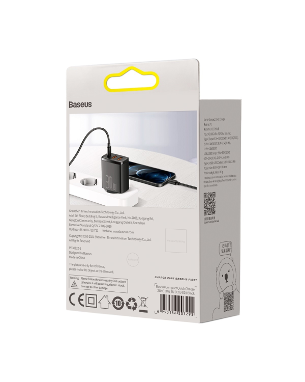 Baseus Сетевое зарядное устройство 2xUSB USB-C PD 3A 30W черная