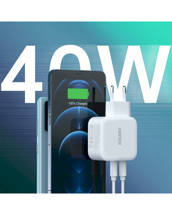 Choetech Fast Wall Charger 2x USB Type C Power Delivery 40W 3A white (PD6009-EU)