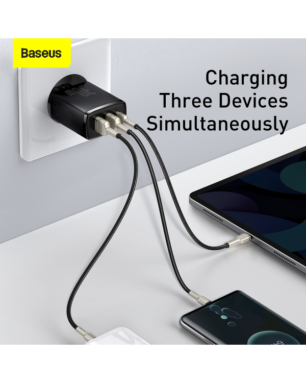 Baseus Сетевое зарядное устройство 2xUSB USB-C PD 3A 30W черная