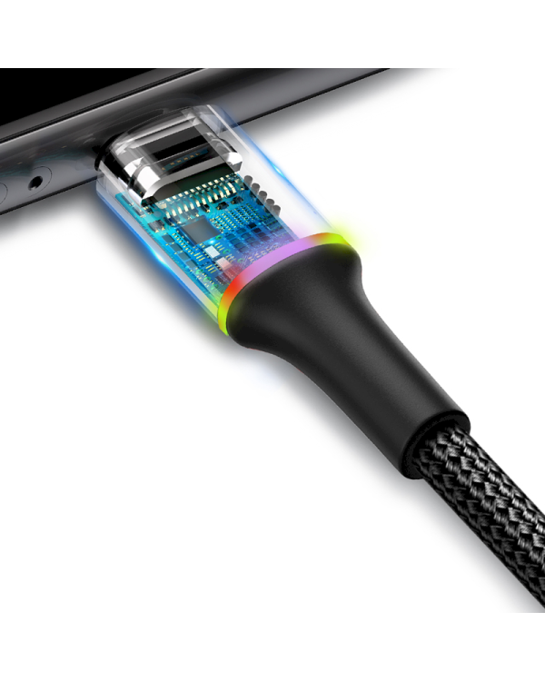 Baseus HALO CATGH-A01 USB-C провод для зарядки QC/ PD / LED / 50 cm черный