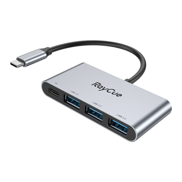 Концентратор RayCue 4-в-1 USB-C - 3x USB-A 3.0 5 Гбит|с + PD 3.0 100 Вт (серый)
