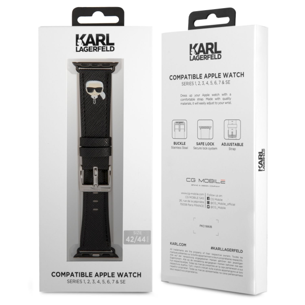 Обложка книги «KLAWMOKHK Karl Lagerfeld Karl Head PU Watch Strap for Apple Watch 38/40mm Black»