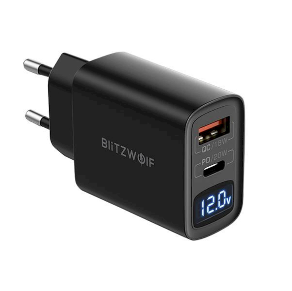 Wall charger Blitzwolf BW-S19, USB, USB-C, 20W (black)