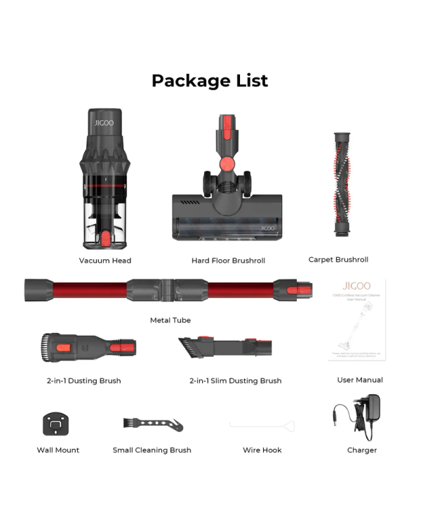 Аккумуляторный пылесос JIGOO C500 500 Вт | 33 кПа | HEPA-фильтр | сенсорный экран