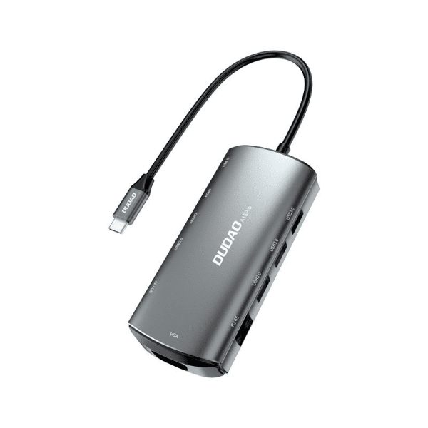 Dudao 11w1 multifunctional HUB USB Typ C - USB Type C PD 60 W / HDMI / 3,5 mm mini jack / 1x USB 2.0 / SD - micro SD  card reader / VGA / RJ45 / 3x USB 3.2 Gen 1 grey (A15Pro grey)