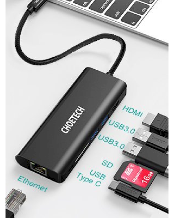 Дополнительное изображение книги «Choetech docking station adapter hub USB Typ C 6in1 100W PD black (HUB-M05)»