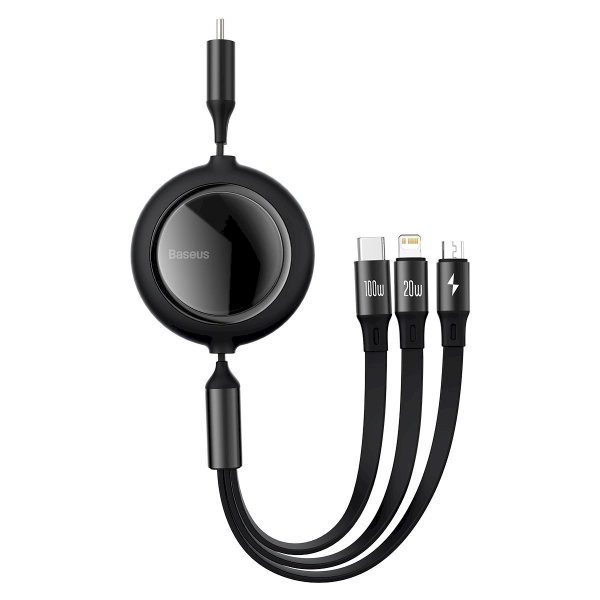 USB cable 3in1 Baseus Bright Mirror, USB-C to micro USB / USB-C / Lightning, 100W, 1.2m (black)
