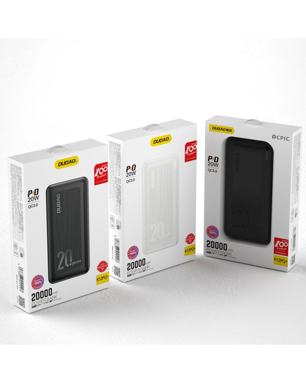 Dudao power bank 20000 mAh Power Delivery 20 W Quick Charge 3.0 2x USB | USB Type C white (K12PQ + white)