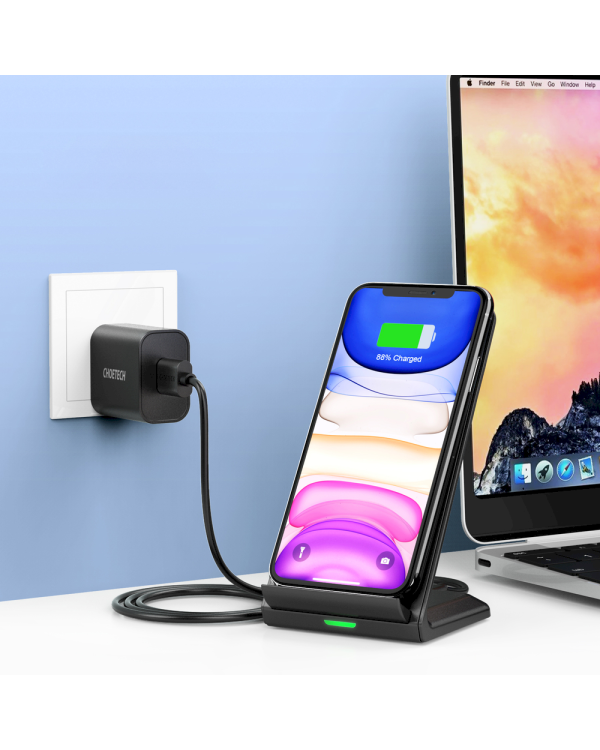 Choetech two-coil fast wireless charger 15W stand black + 1.2m micro USB cable (T524-F)