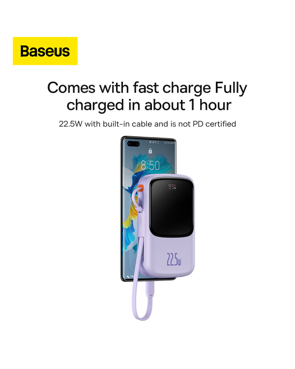Baseus Qpow power bank 10000mAh built-in USB Type-C cable 22.5W Quick Charge SCP AFC FCP purple (PPQD020105)