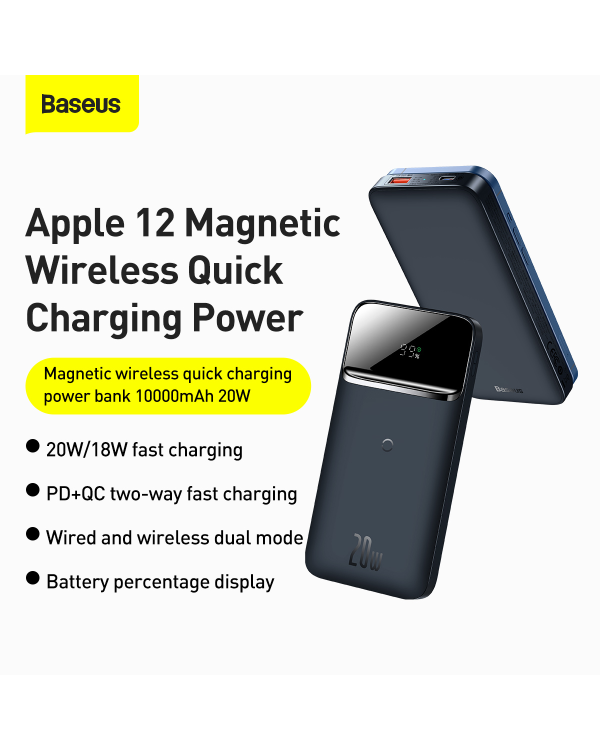 Baseus Magnetic powerbank 10000mAh 20W Overseas Edition navy blue + USB cable - USB Type C (PPCX010201)