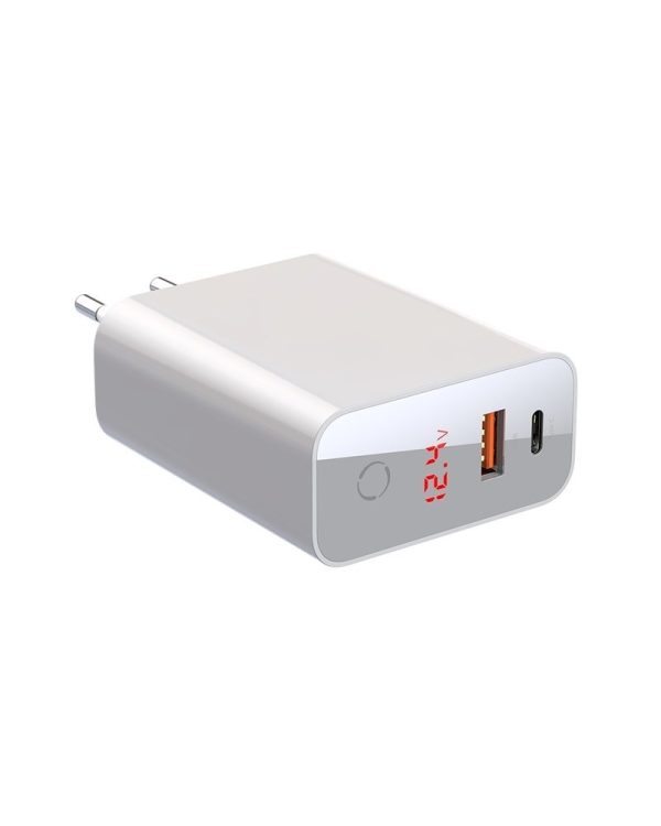 Baseus Speed PPS CCFSEU907-02 Сетевое зарядное устройство USB-C / 45W / 5A / Quick Charge 3.0 / LCD / Smart OFF Белое