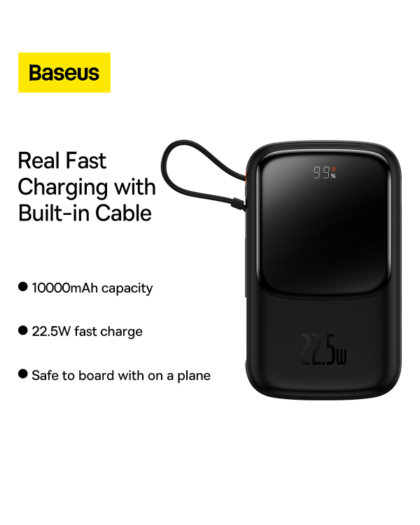 Powerbank Baseus Qpow PRO with cable, 10000mAh, 22.5W (Black)