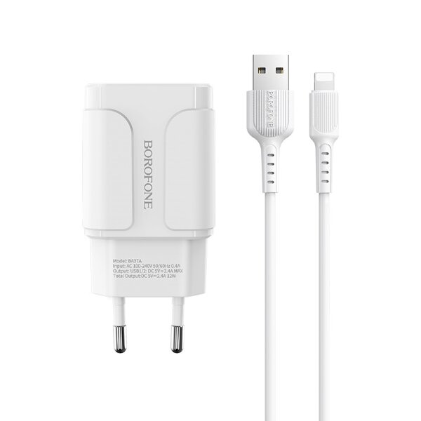 Borofone BA37A Универсальное Зарядное Устройство 2XUSB / 5V / 2.4A + Lightning Провод 1М Белое Borofone BA37A Универсальное Зарядное Устройство 2XUSB / 5V / 2.4A + Lightning Провод 1М Белое