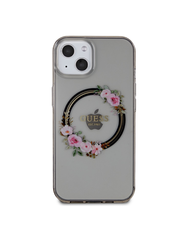 Guess PC|TPU Flowers Ring Glossy Logo MagSafe Чехол для iPhone 13 черный
