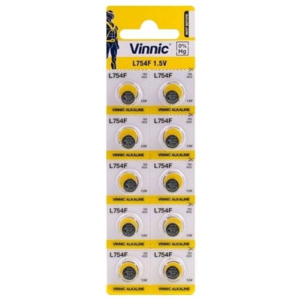 Vinnic AG5 / LR48 / SR754W / 193 / GP93A / 393 / Alkaline 1.5V Батарея (10шт.)
