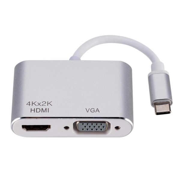 Fusion видеоадаптер USB-C на HDMI (4K при 30 Гц, 1080P при 60 Гц) + VGA Серебряный Fusion видеоадаптер USB-C на HDMI (4K при 30 Гц, 1080P при 60 Гц) + VGA Серебряный