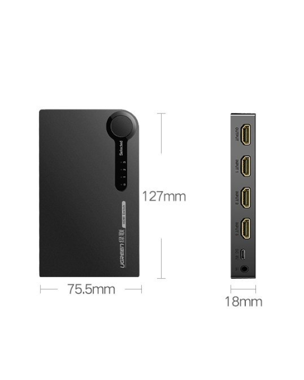 Ugreen switch splitter splitter switch HDMI - 3x HDMI 3D 4K 7.5 Gbps 36 bit per channel black (40234)