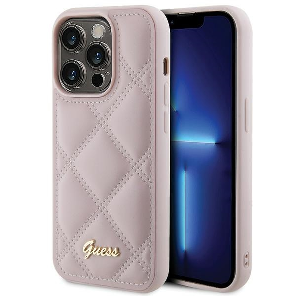 Guess GUHCP15XPSQSQSP iPhone 15 Pro Max 6.7" różowy|pink жесткий чехол стеганый металлический логотип
