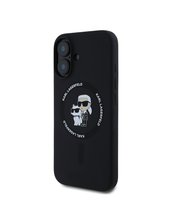 Karl Lagerfeld Liquid Silicone Karl and Choupette MagSafe Case for iPhone 16 Black