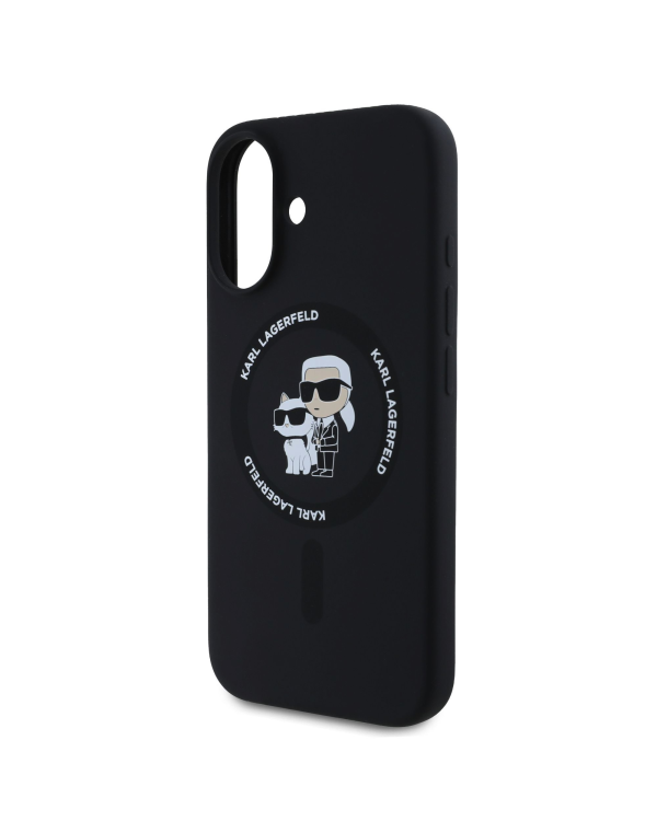 Karl Lagerfeld Liquid Silicone Karl and Choupette MagSafe Case for iPhone 16 Black