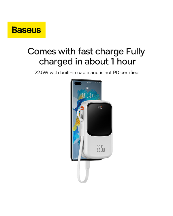 Powerbank Baseus Qpow PRO with cable, 10000mAh, 22.5W (White)