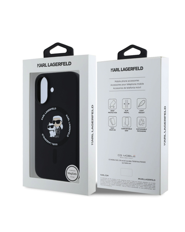 Karl Lagerfeld Liquid Silicone Karl and Choupette MagSafe Case for iPhone 16 Black