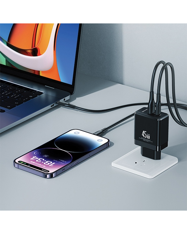 Дополнительное изображение книги «USAMS 1xUSB-C+1xUSB 45W (только зарядное устройство) GaN PD3.0 +QC3.0 Fast Charger| Black (US-CC178)»
