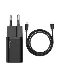 Baseus Super Si Quick Charger 1C 20W с кабелем USB-C для Lightning 1м (черный)