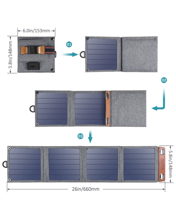 Choetech Foldable Travel Solar Solar Solar Charger 14W with USB 5V / 2.4A Solar Panel Gray (SC004)