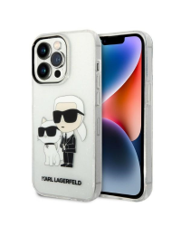 Karl Lagerfeld IML Glitter Karl and Choupette NFT Case for iPhone 14 Pro Transparent