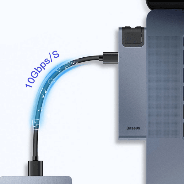 Baseus CAHUB-L0G 7 in 1 Приставка для MacBook | HDMI | 2 x USB 3.0 | USB-C | RJ45 | SD | Micro SD Thunderbolt C+