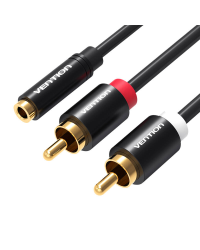 3.5mm Female to 2x RCA Male Audio Cable 2m Vention VAB-R01-B200 Black