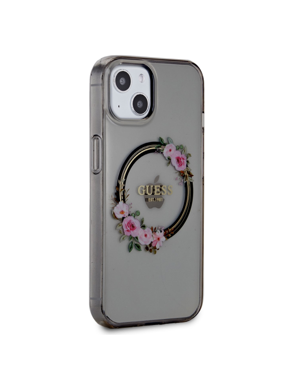 Guess PC|TPU Flowers Ring Glossy Logo MagSafe Чехол для iPhone 13 черный