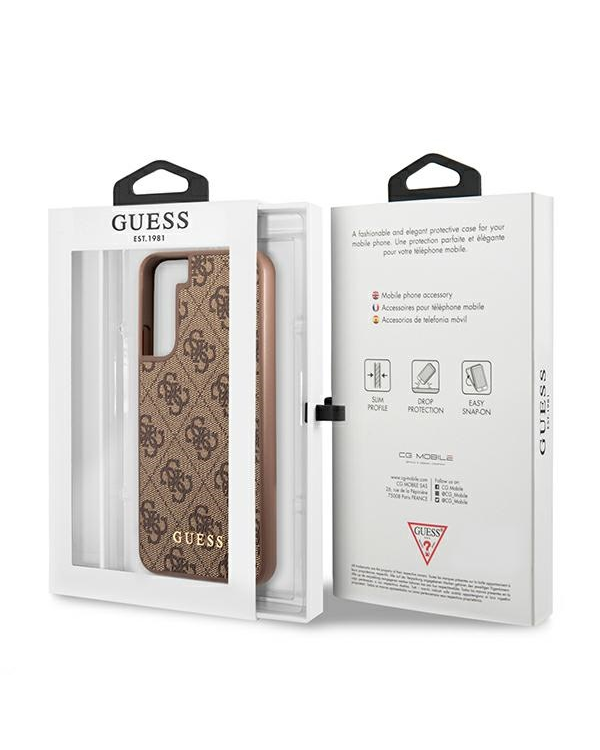 Guess GUHCS22SG4GFBR S22 S901 brązowy|brown hard case 4G Metal Gold Logo