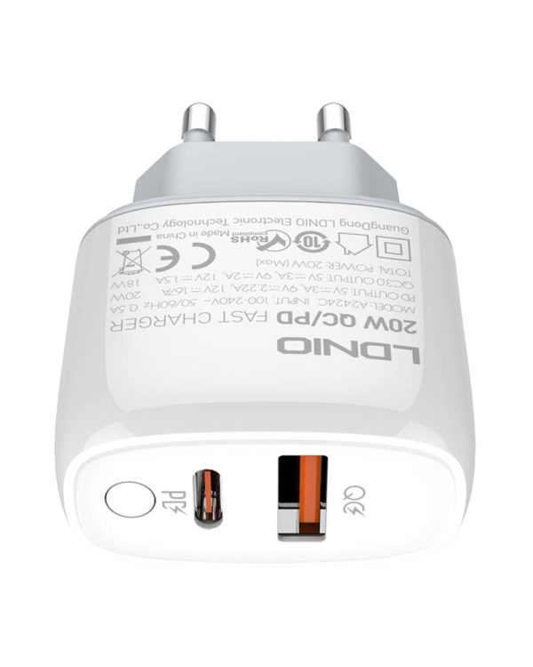 Wall charger LDNIO A2424C USB, USB-C 20W + Lightning Cable