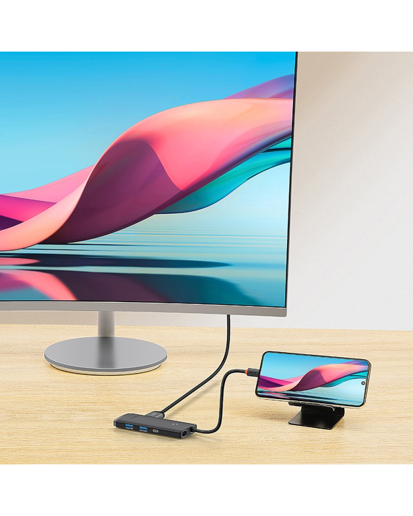 Дополнительное изображение книги «Baseus Lite Series Hub 6w1 USB-C to 2x USB 3.0 + USB-C + HDMI + SD|TF (black)»