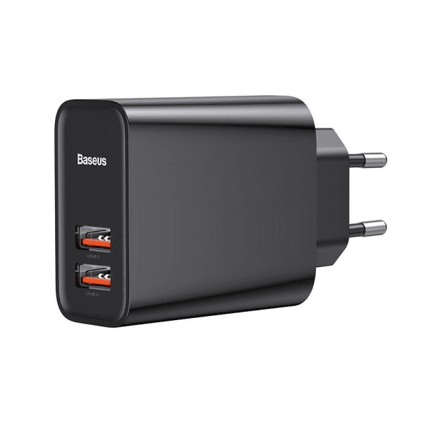 Baseus Quick Wall Charger, 2x USB, QC 3.0, 30W (black)