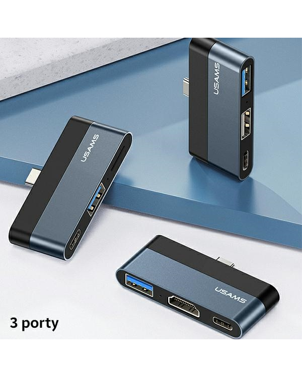 USAMS Adapter HUB USB 3.0|USB-C|HDMI 1.4 szary|grey SJ492HUB01 (US-SJ492)