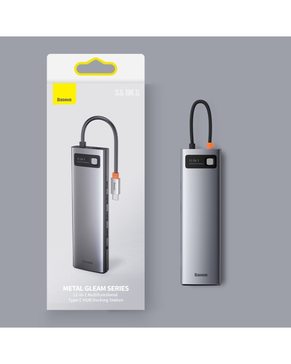 Дополнительное изображение книги «Концентратор 11in1 Baseus Metal Gleam Series, USB-C - 3x USB 3.0 + 2x HDMI + USB-C PD + Ethernet RJ45 + microSD|SD + VGA + AUX»