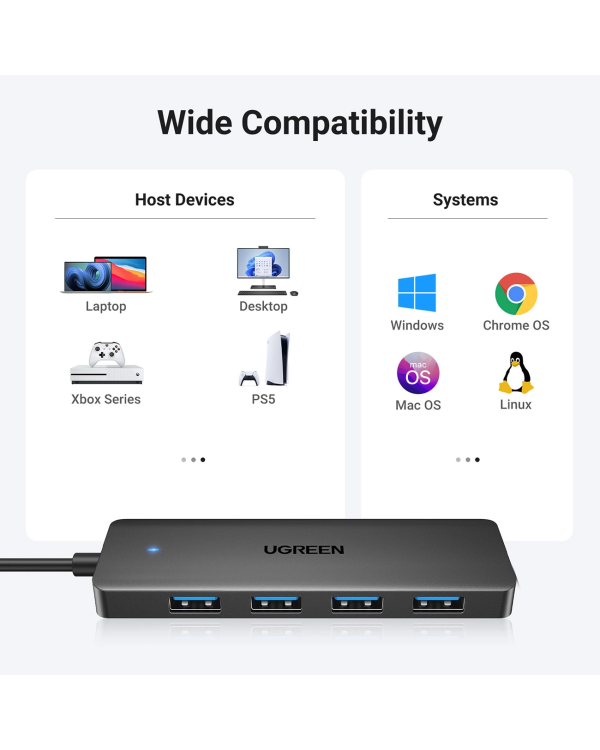 Ugreen CM219 HUB with 4 USB-A 3.0 ports and USB-A 3.0 cable - black