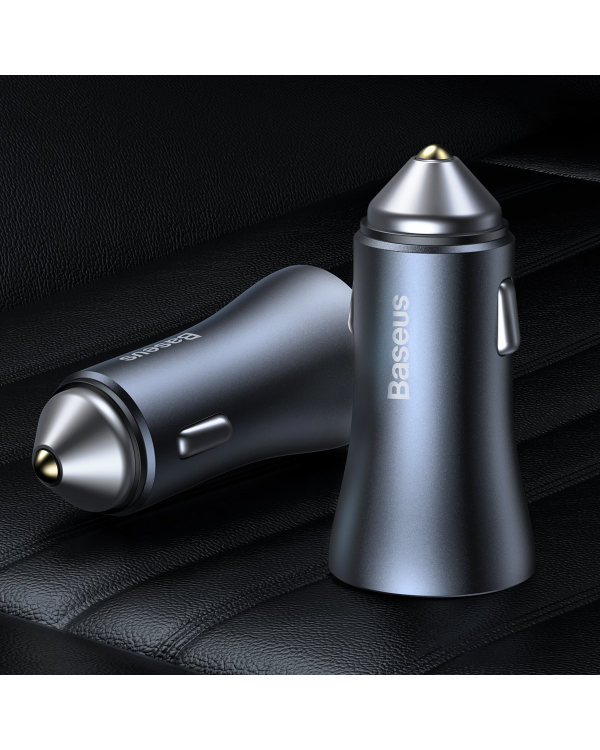 Baseus Golden Contactor Pro quick car charger 2x USB 40 W Quick Charge SCP FCP AFC + USB - USB Type C cable gray (TZCCJD-A0G)