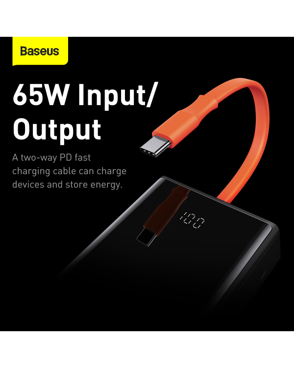 PowerBank Baseus 20000mAh, PD, 2xUSB + USB-C, USB-C cable, 65W