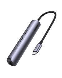 5-in-1 Adapter UGREEN CM418 USB-C to 2x USB 3.0, HDMI, RJ45, USB-C (Grey)