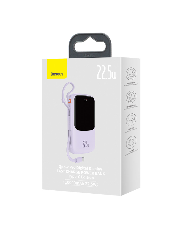 Baseus Qpow power bank 10000mAh built-in USB Type-C cable 22.5W Quick Charge SCP AFC FCP purple (PPQD020105)
