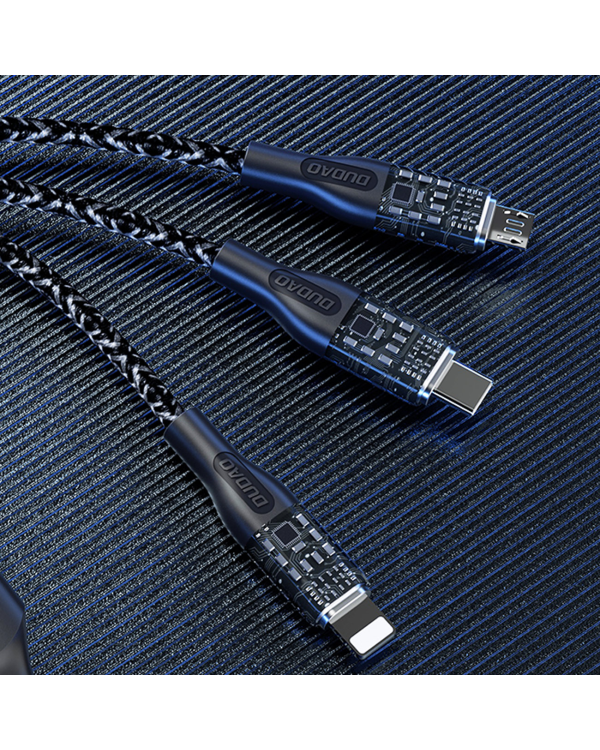Fast charging cable 120W 1m 3in1 USB - USB-C | microUSB | Lightning Dudao L22X - silver